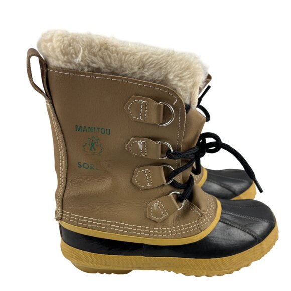 VTG Sorel Manitou Men's 10 Tan Insulated Leather Waterproof Winter Snow Boots - Picture 1 of 9